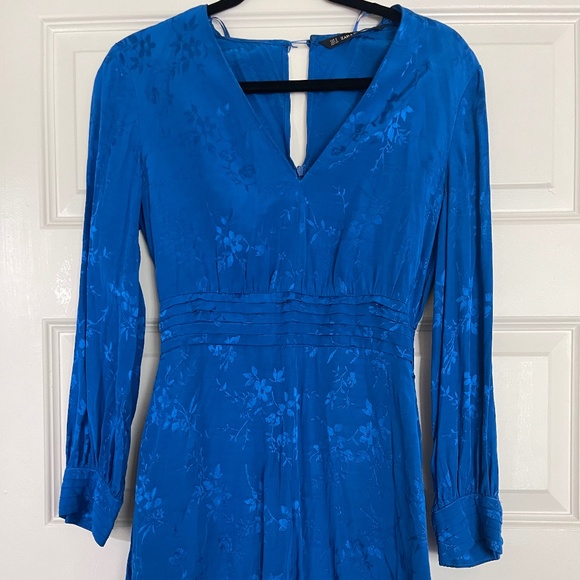zara royal blue short jacquard jumpsuit - size small! - Picture 3 of 7